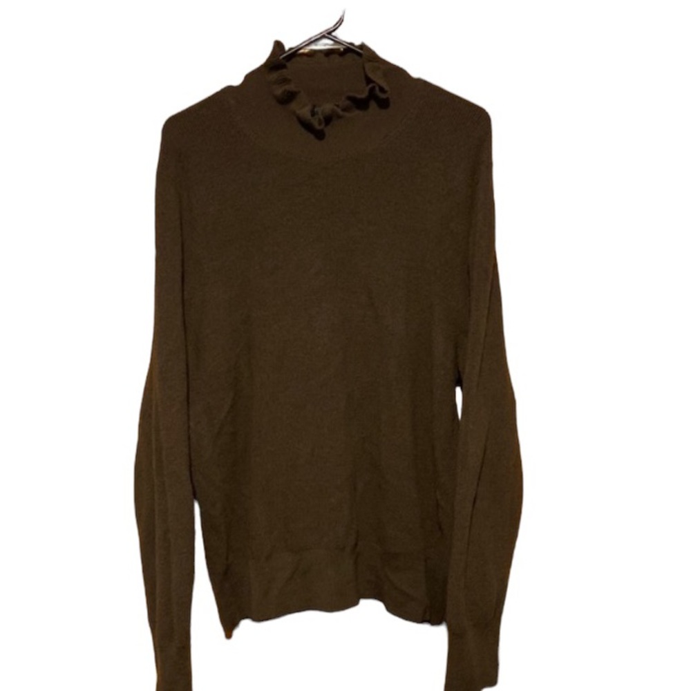 J Crew Merino Wool blend brown ruffle cowl neck sweater size 2 X No Flaws